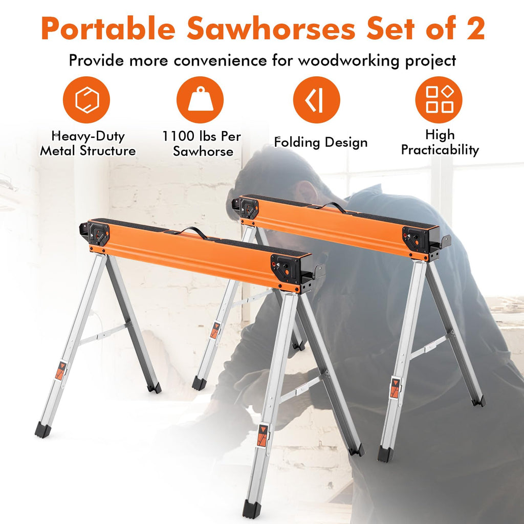 Heavy Duty Steel Folding Saw Horses 2 Pack 2200 LBS Capacity O788