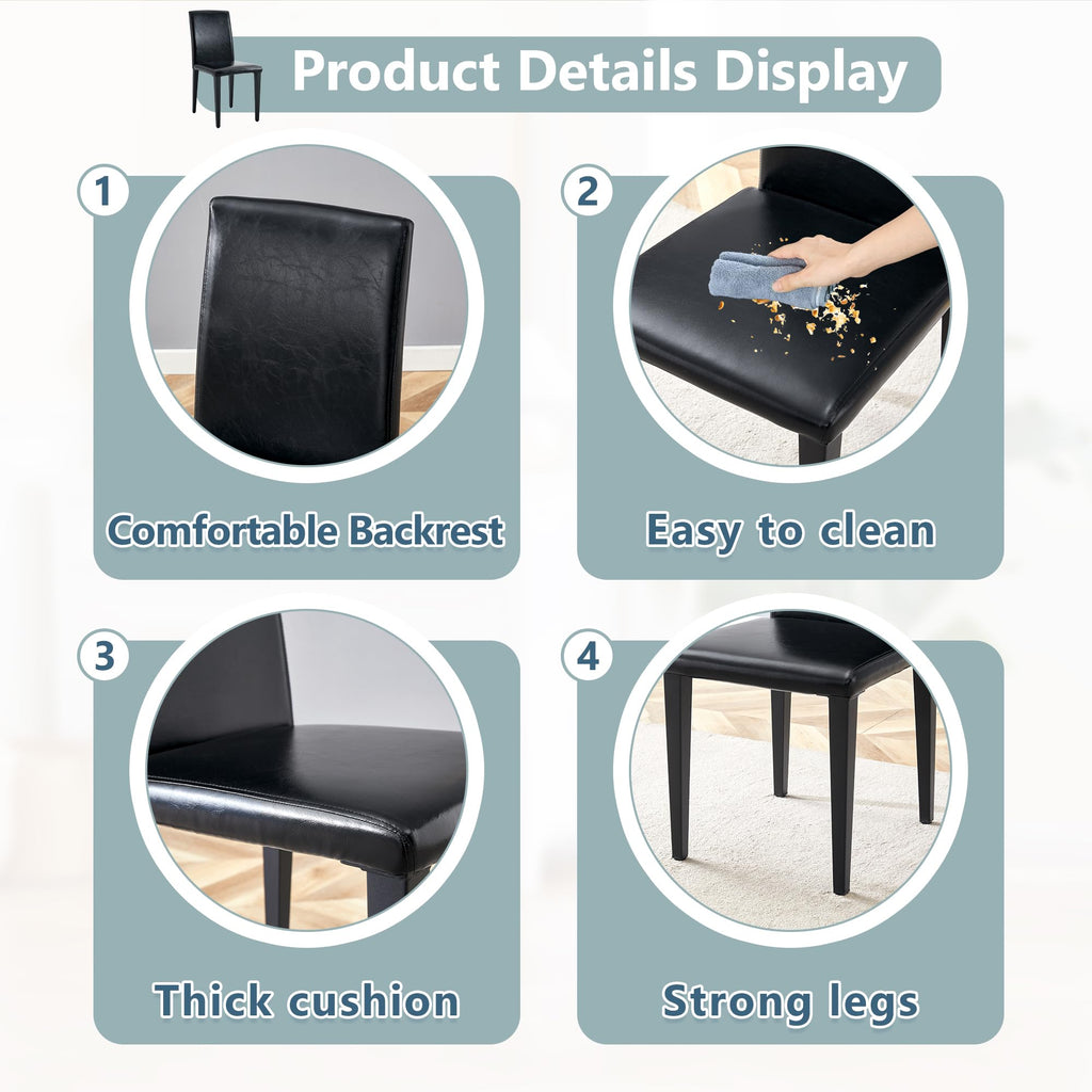 Black PU Leather Upholstered Dining Chairs Set of 2 with Metal Legs G461