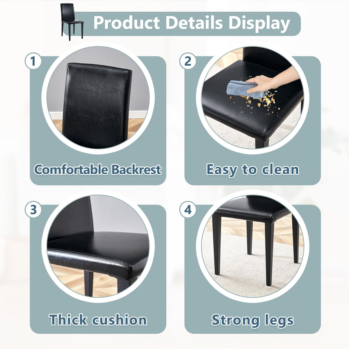 Black PU Leather Upholstered Dining Chairs Set of 2 with Metal Legs G461