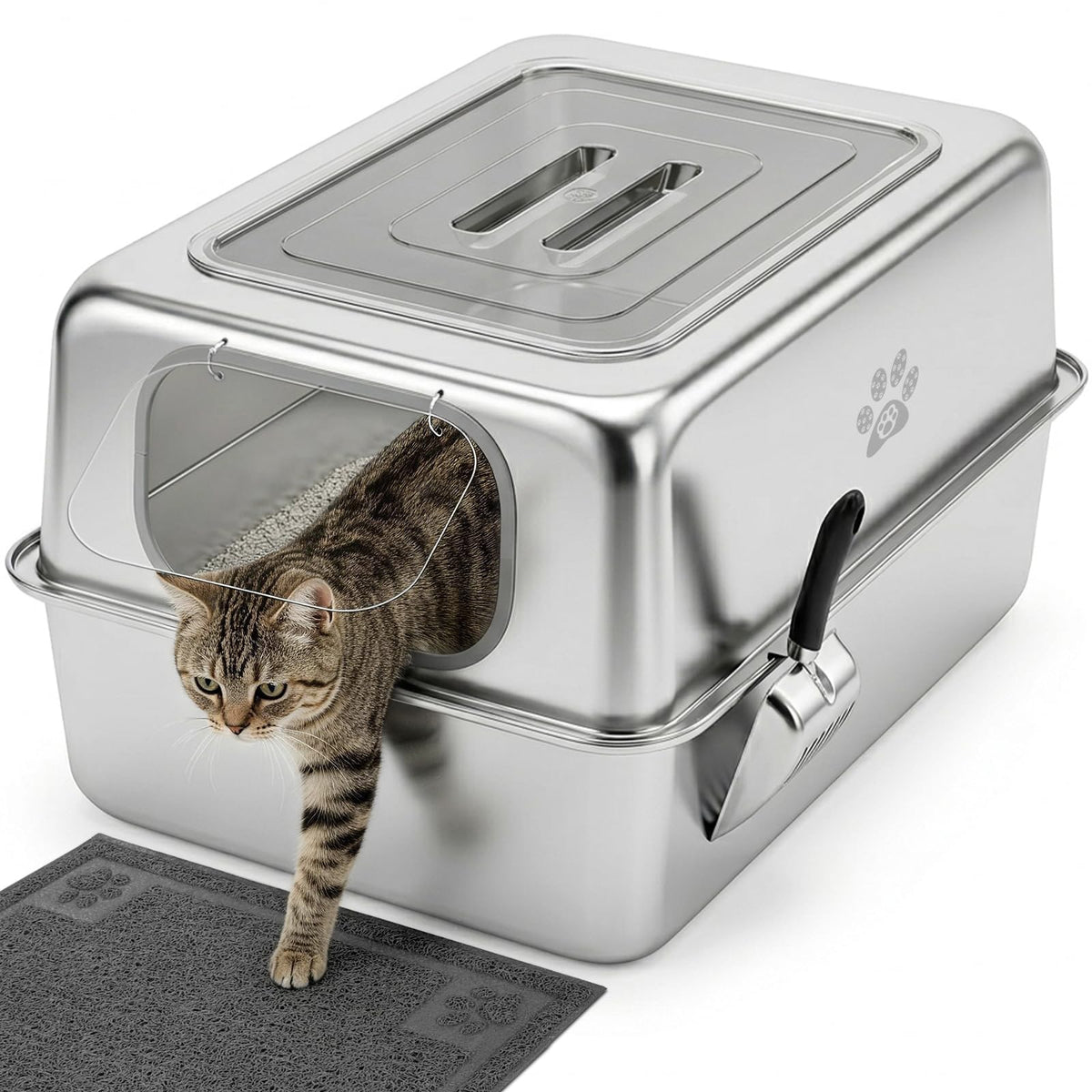 Enclosed Stainless Steel Cat Litter Box with Lid D266607