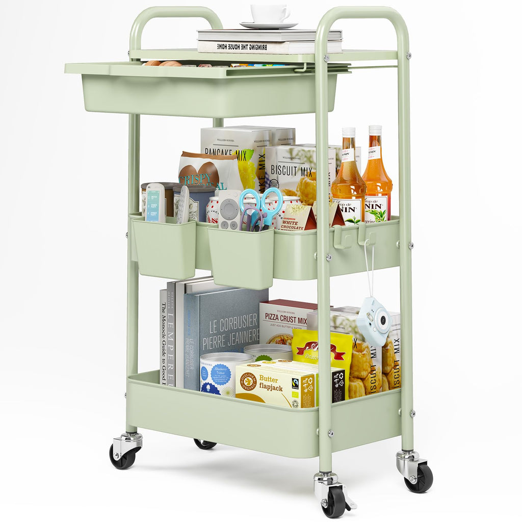 3 Tier Metal Rolling Cart with Drawer M428