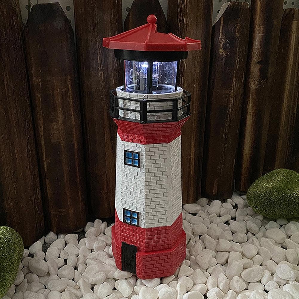 10.9in Resin Waterproof Solar-Powered Lighthouse Statue J984026