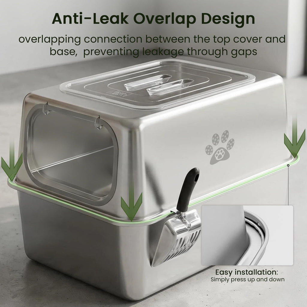 Enclosed Stainless Steel Cat Litter Box with Lid D266607