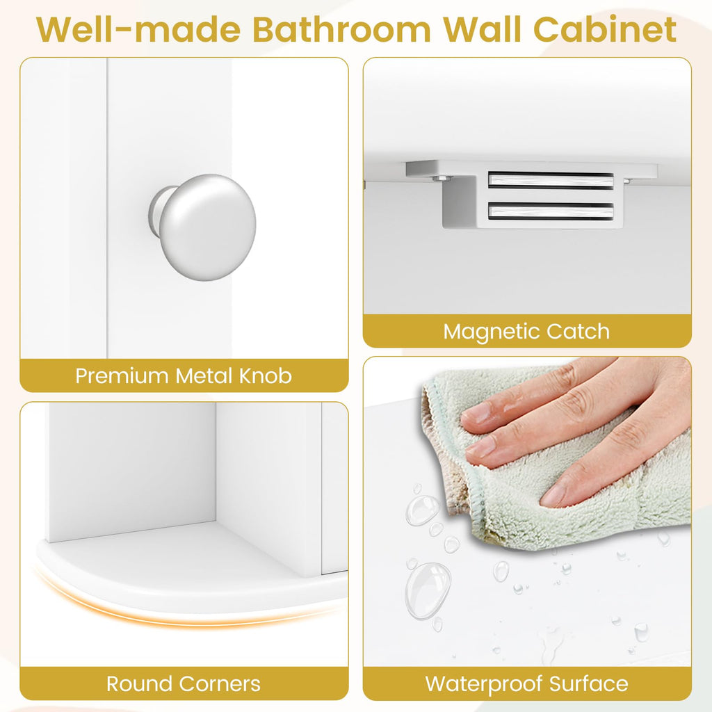 White Wall Mounted Medicine Cabinet with Mirror U984