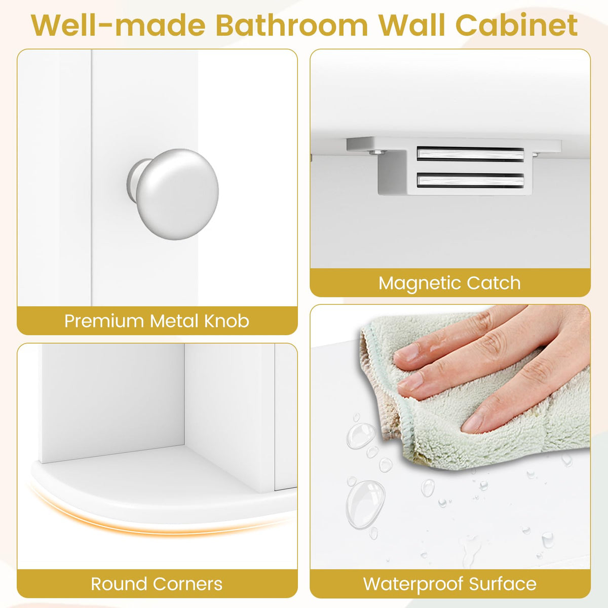 White Wall Mounted Medicine Cabinet with Mirror U984