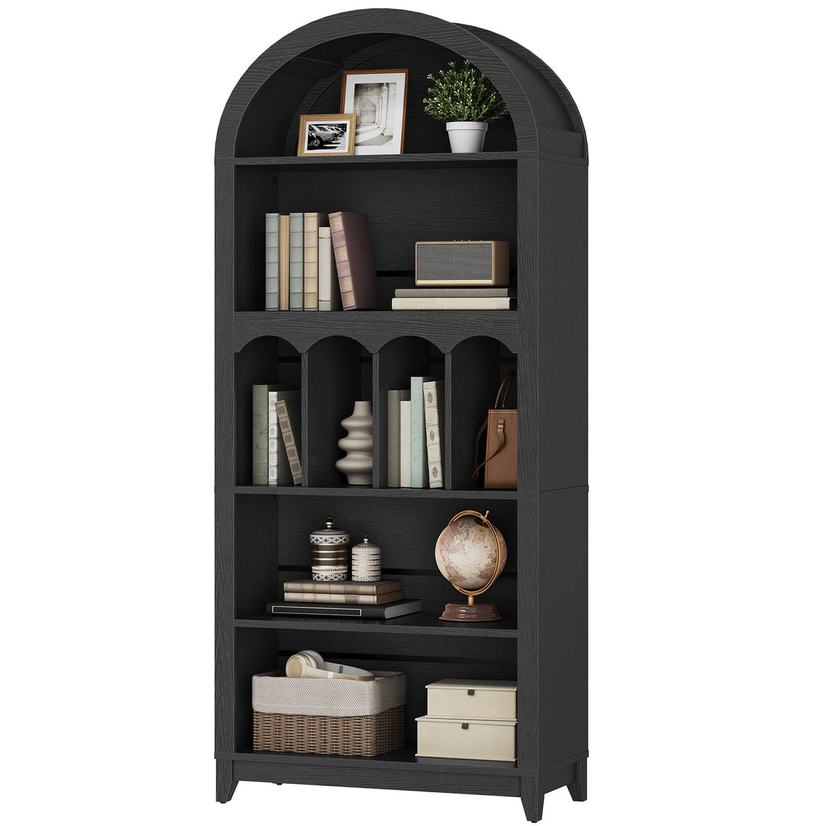 70.9" Tall Arched Wooden Bookcase I63686