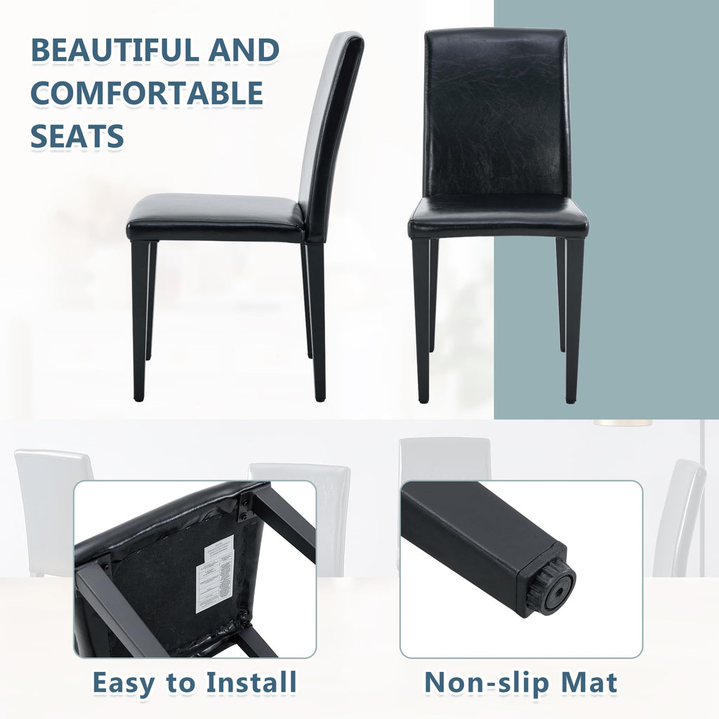 Black PU Leather Upholstered Dining Chairs Set of 2 with Metal Legs G461
