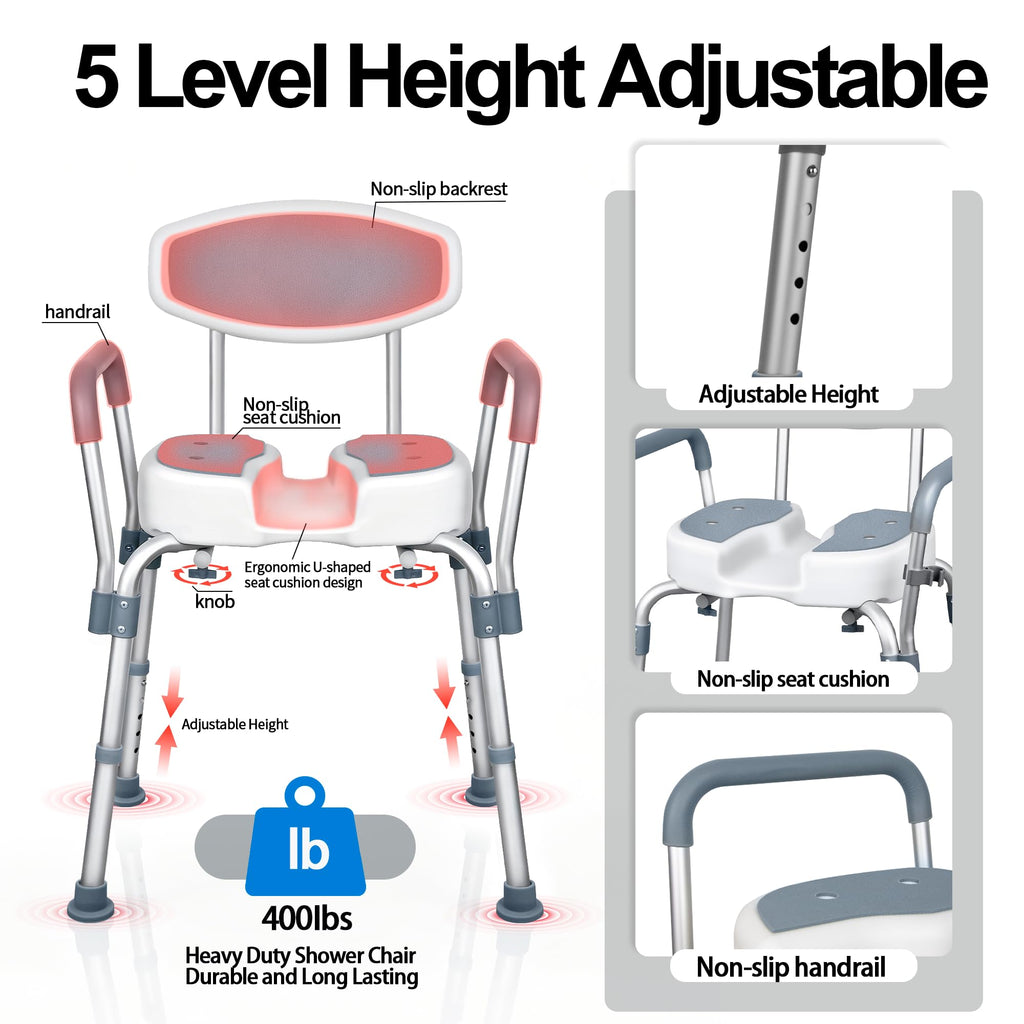 Height Adjustable Shower Chair with Padded Armrests J109