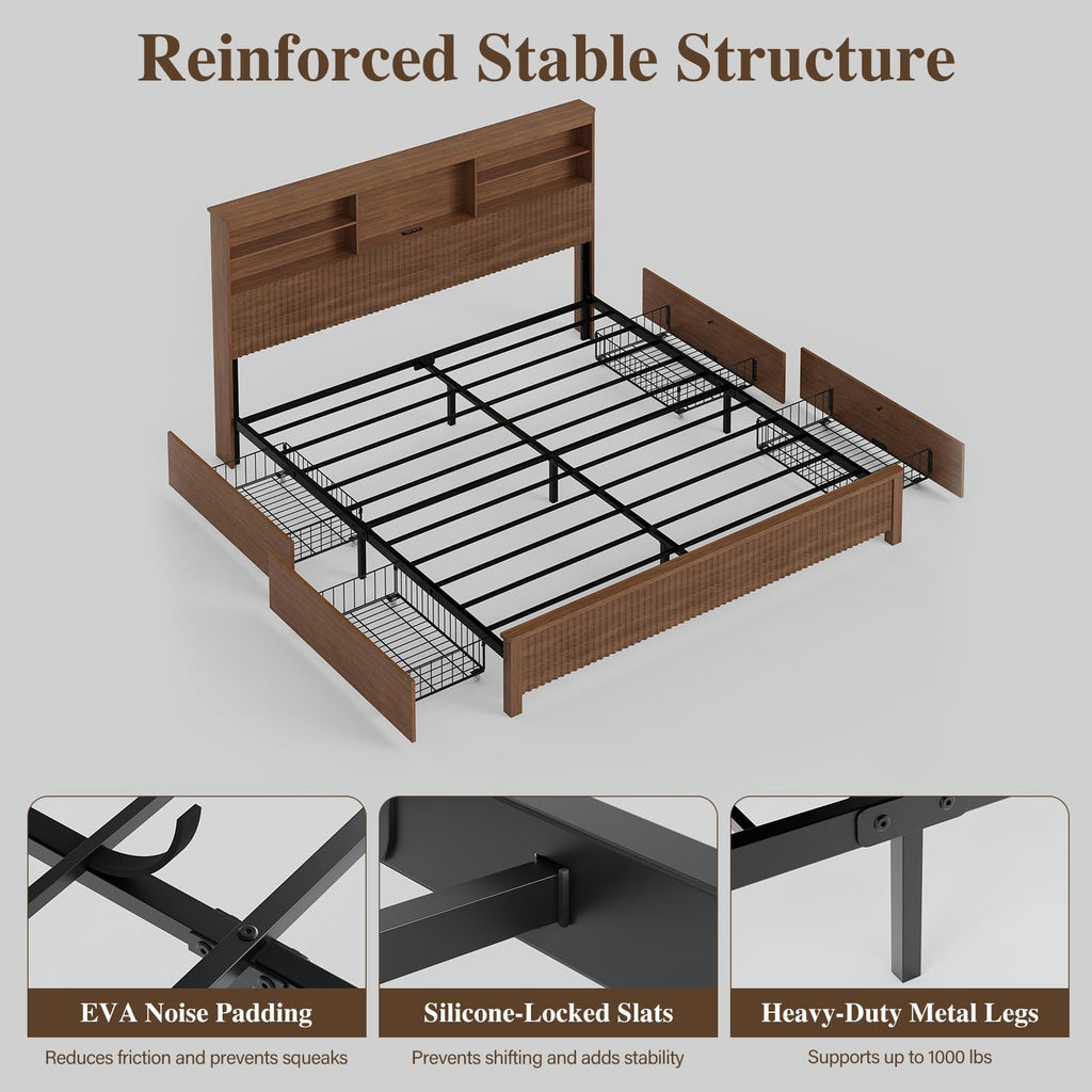 Queen Size Bed Frame with 4 Storage Drawers M221932