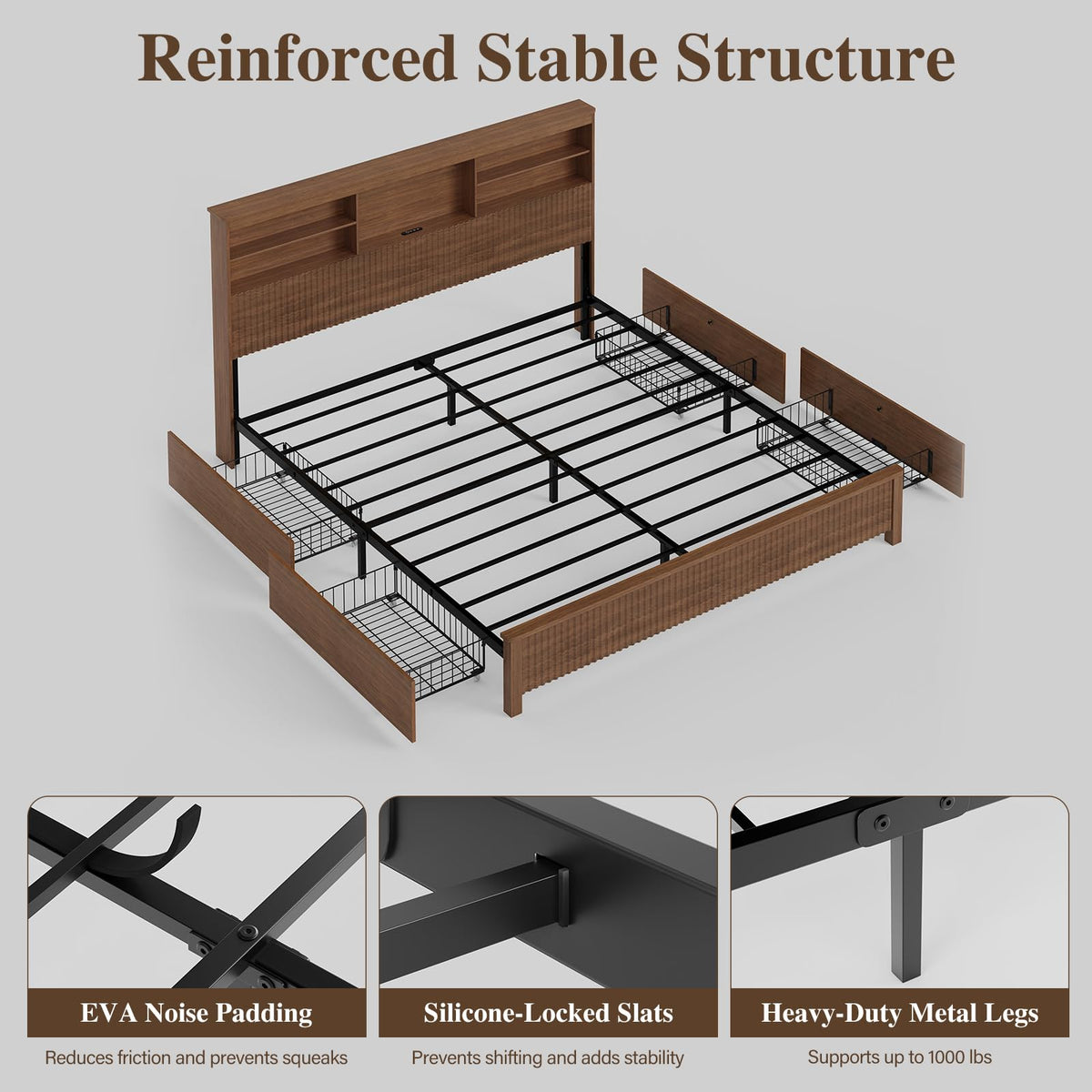 Queen Size Bed Frame with 4 Storage Drawers M221932