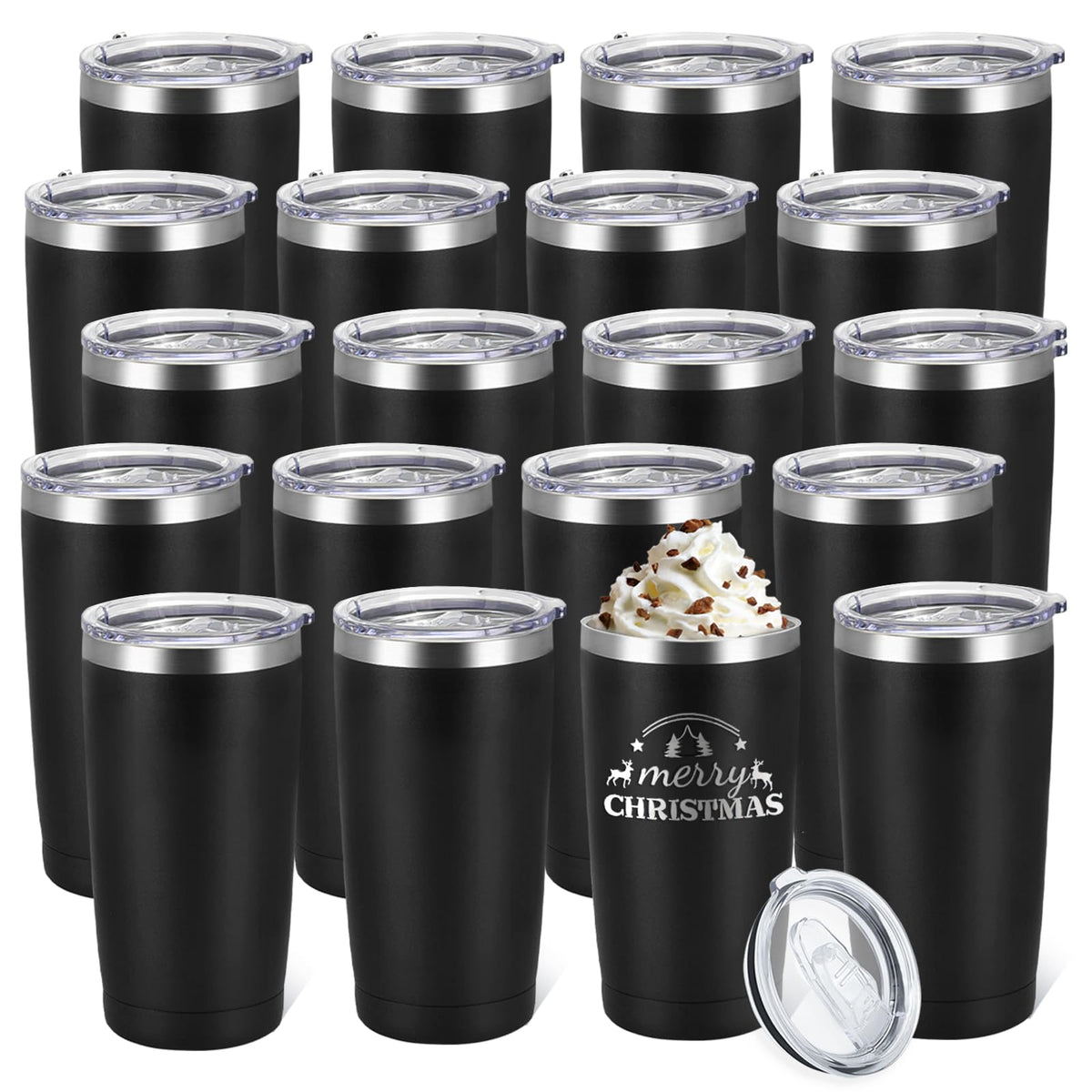 20 Pack Stainless Steel Insulated Tumbler 20oz Black W44788
