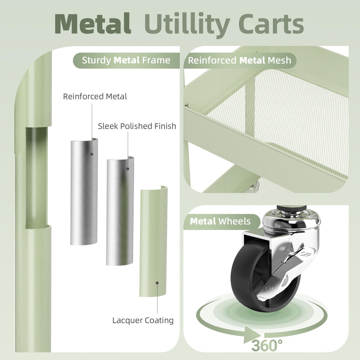3 Tier Metal Rolling Cart with Drawer M428