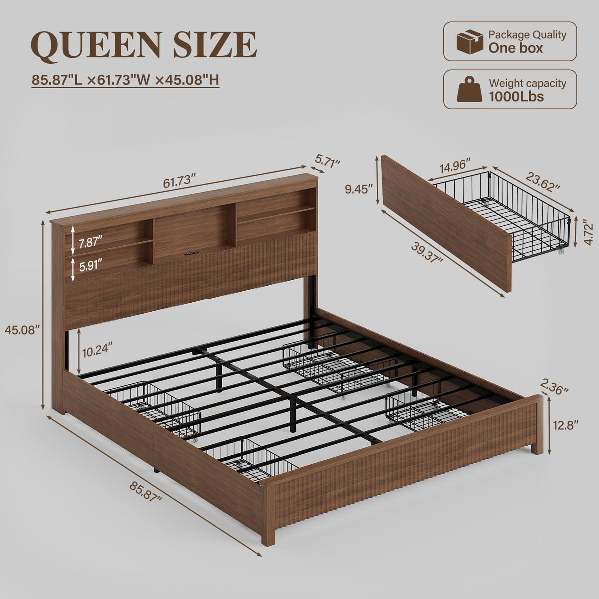 Queen Size Bed Frame with 4 Storage Drawers M221932