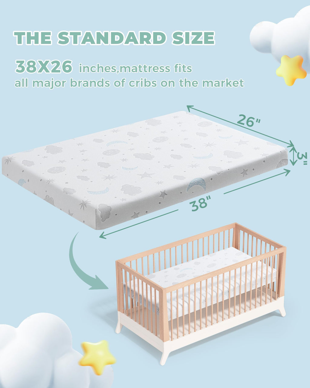 38x26'' Breathable Soft Plush Memory Foam Pack and Play Mattress A9834