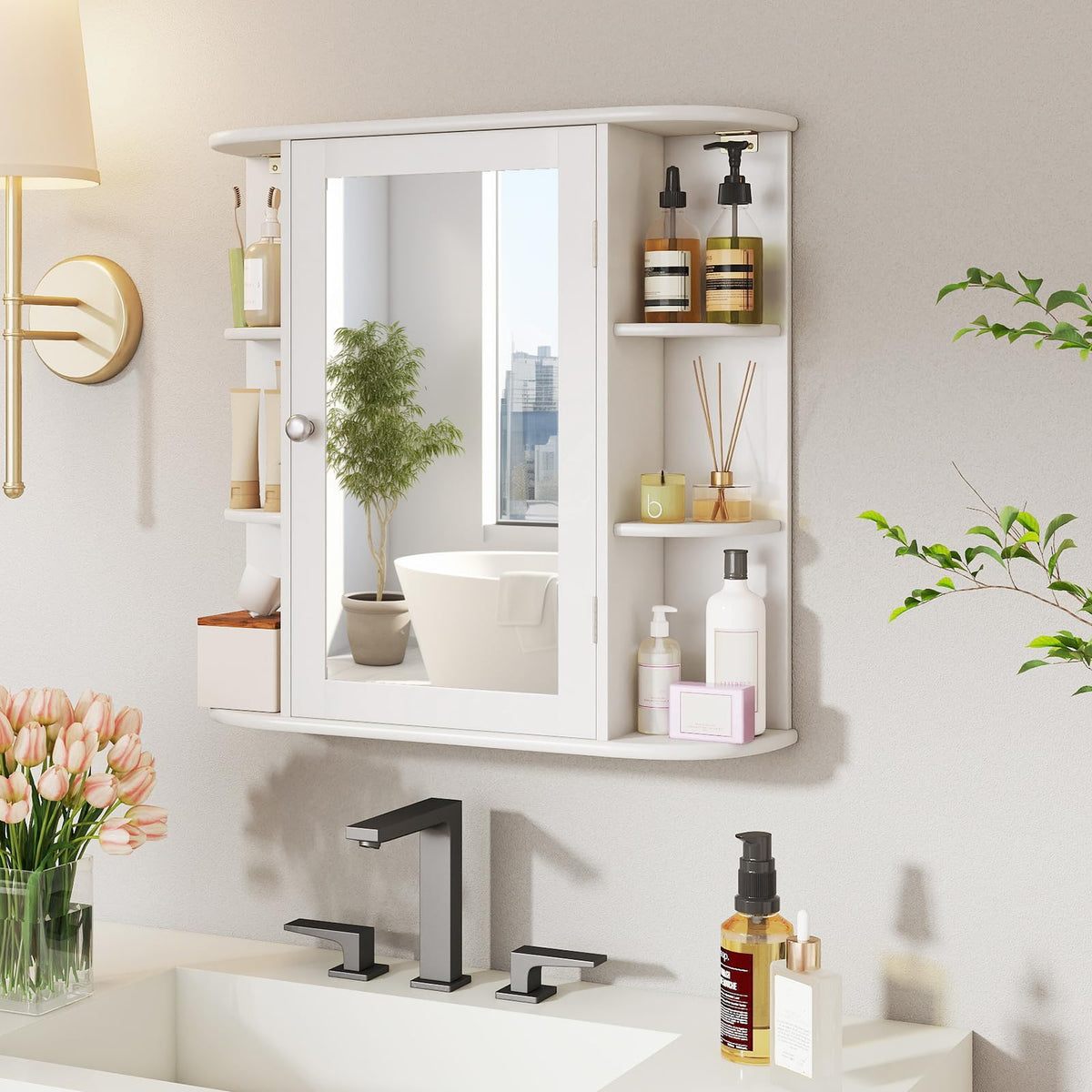 White Wall Mounted Medicine Cabinet with Mirror U984