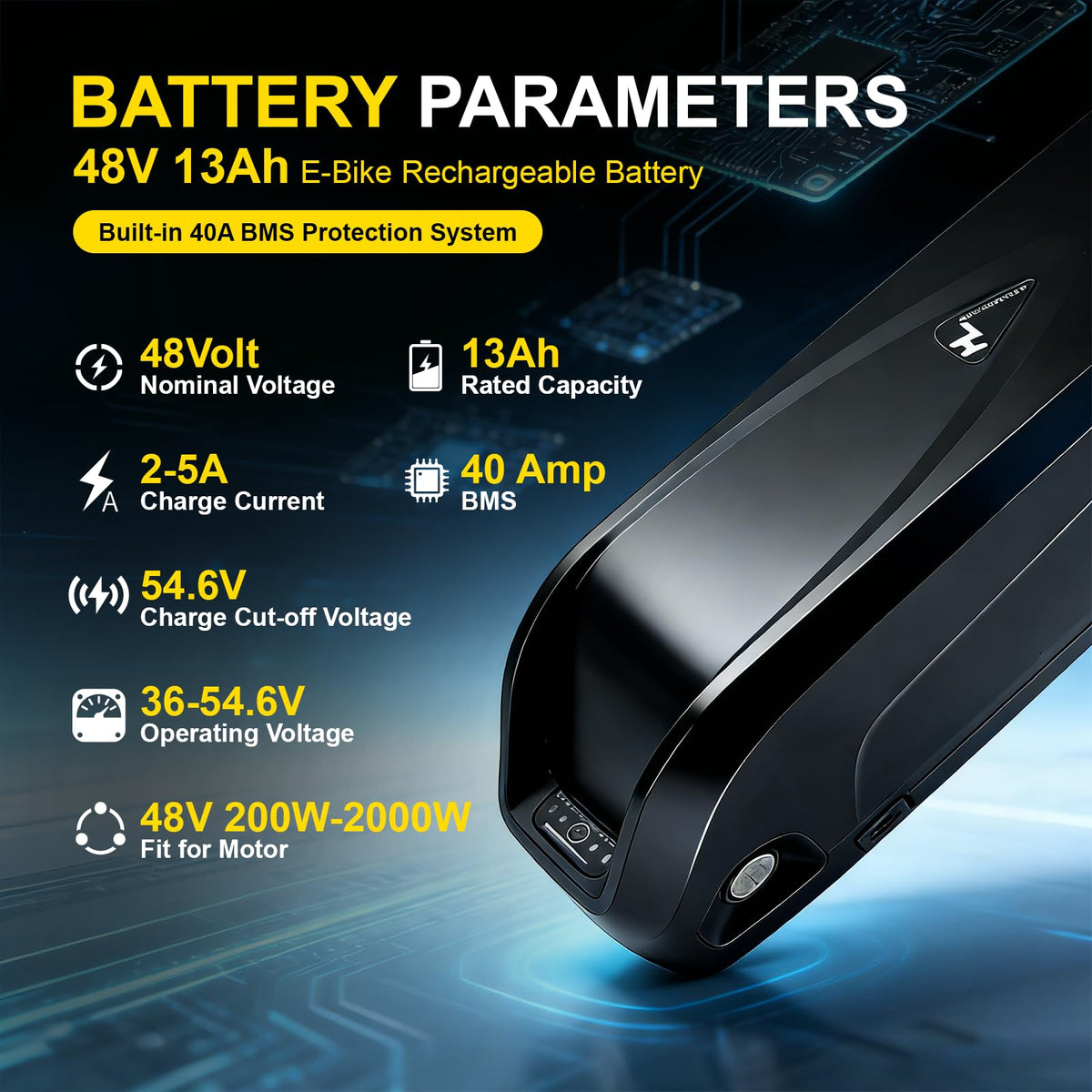 48V 13Ah Lithium Battery with 40A BMS A135