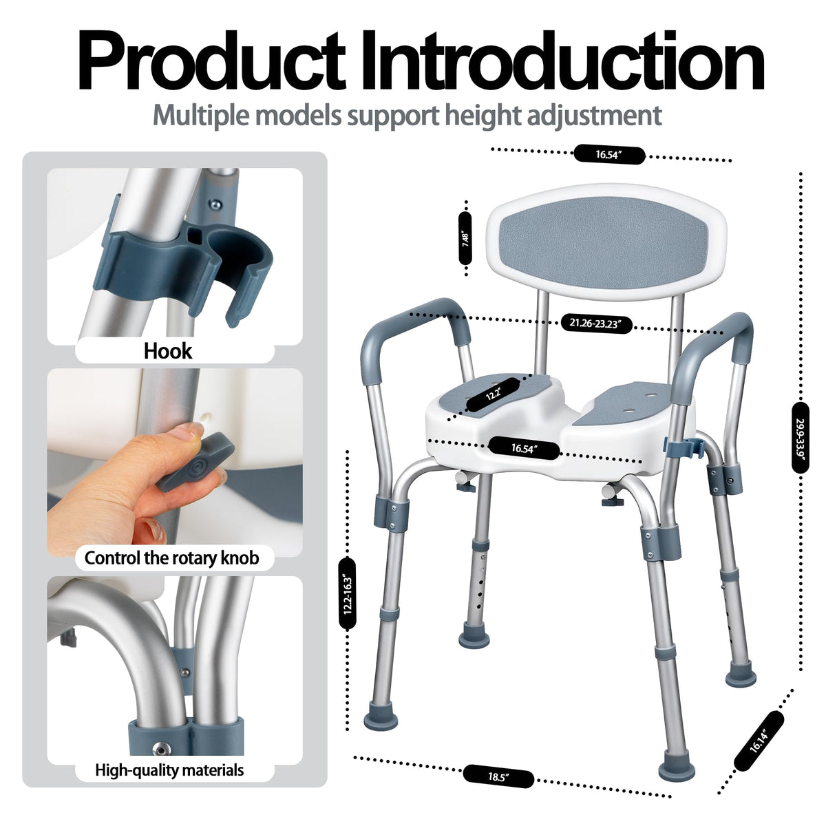 Height Adjustable Shower Chair with Padded Armrests J109