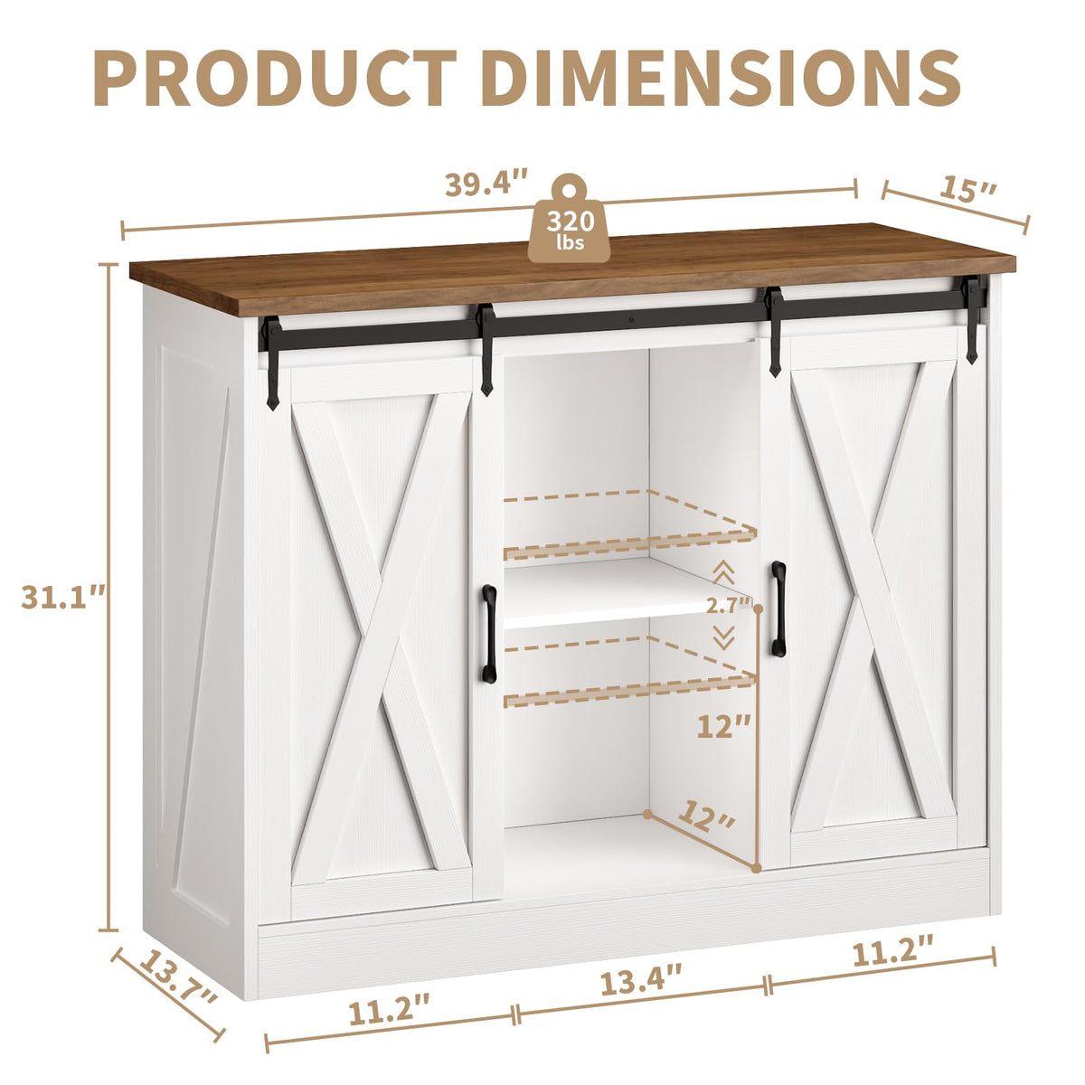 Rustic White Coffee Bar Cabinet with Sliding Barn Doors L8557