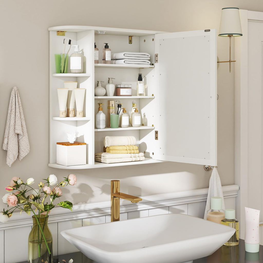 White Wall Mounted Medicine Cabinet with Mirror U984