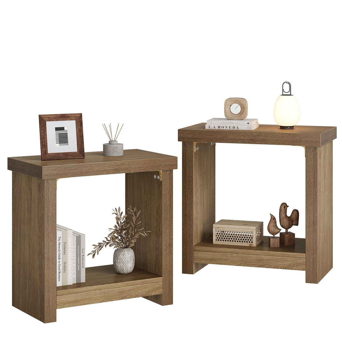 Brown Set of 2 End Tables with Storage Shelves H525