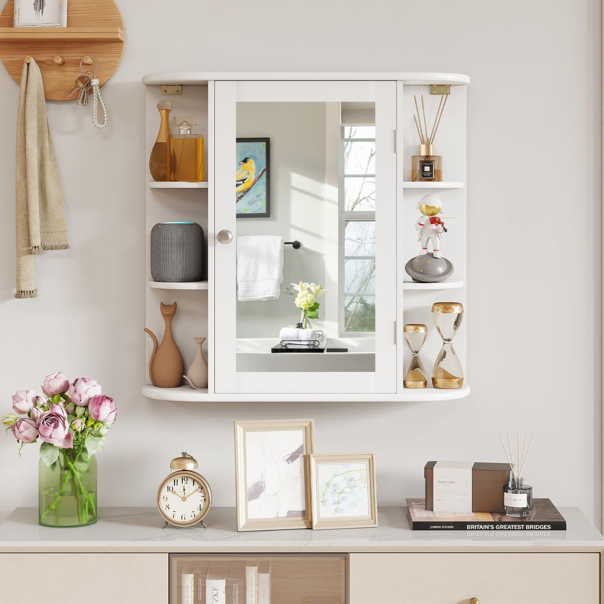 White Wall Mounted Medicine Cabinet with Mirror U984