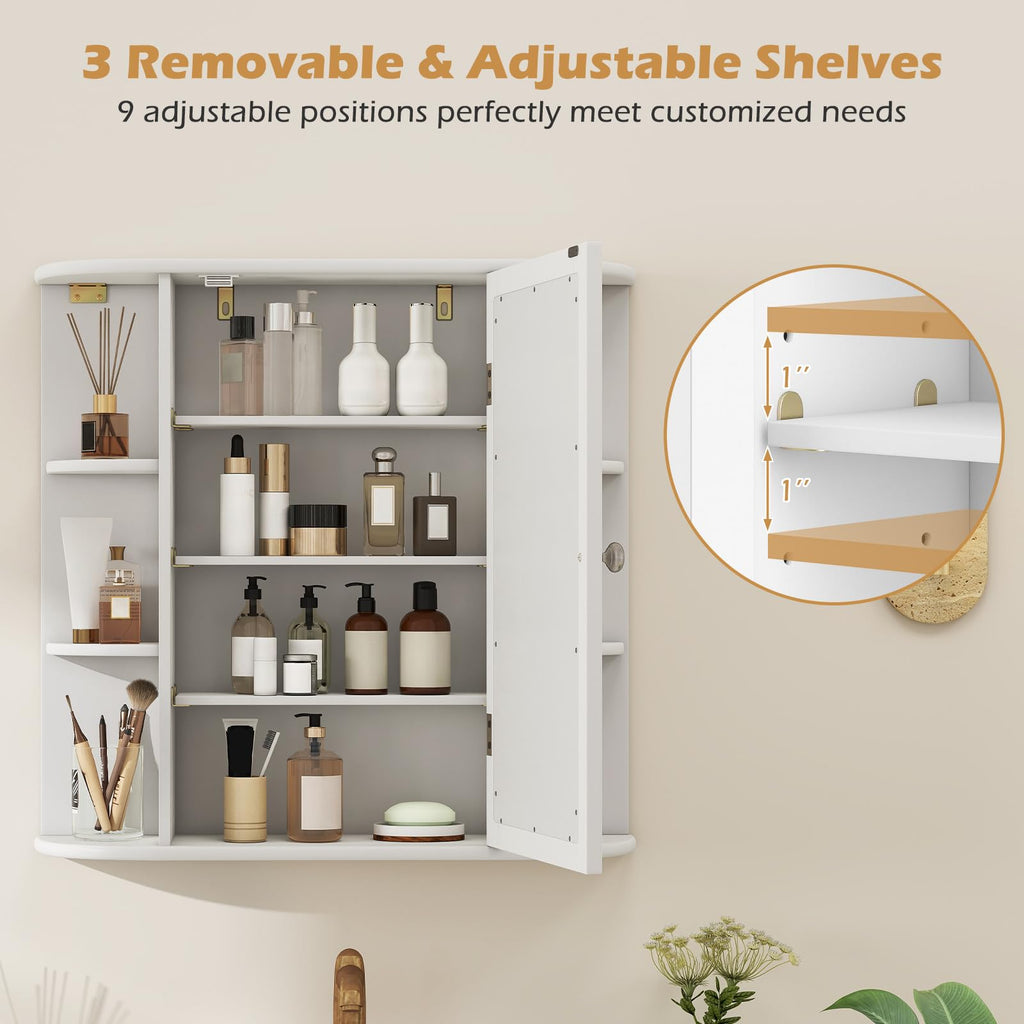 White Wall Mounted Medicine Cabinet with Mirror U984