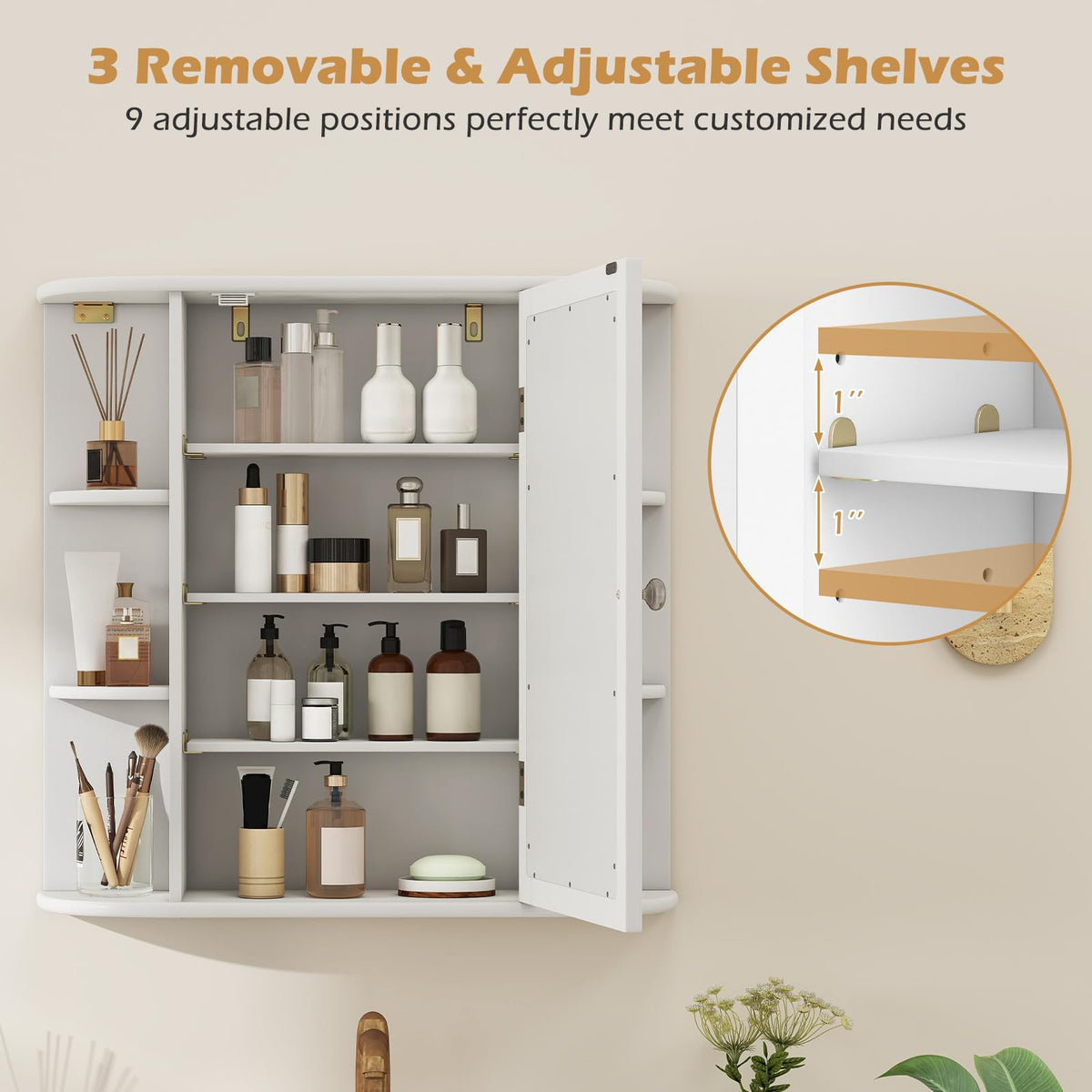White Wall Mounted Medicine Cabinet with Mirror U984