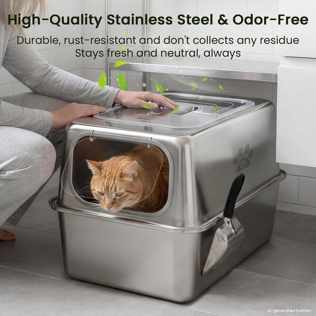 Enclosed Stainless Steel Cat Litter Box with Lid D266607