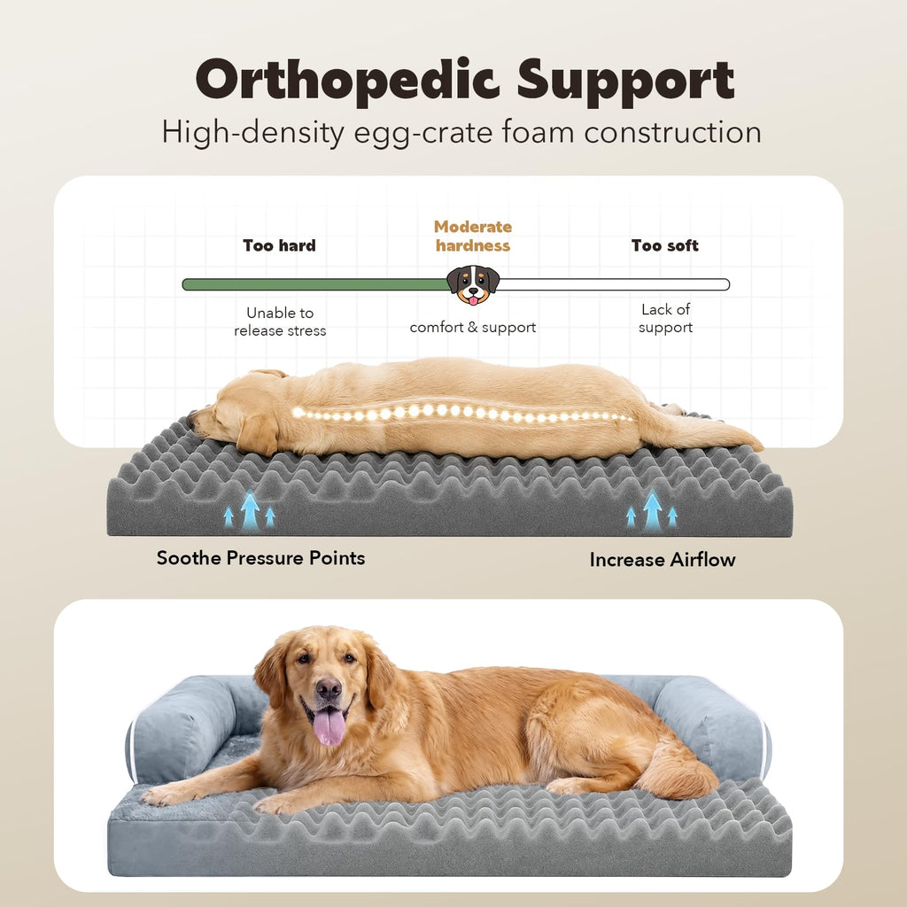 Washable Orthopedic Dog Bed with Bolster J350894
