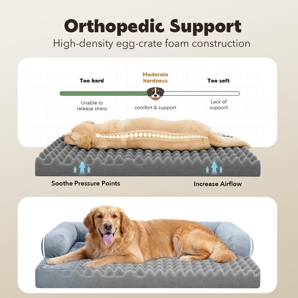 Washable Orthopedic Dog Bed with Bolster J350894