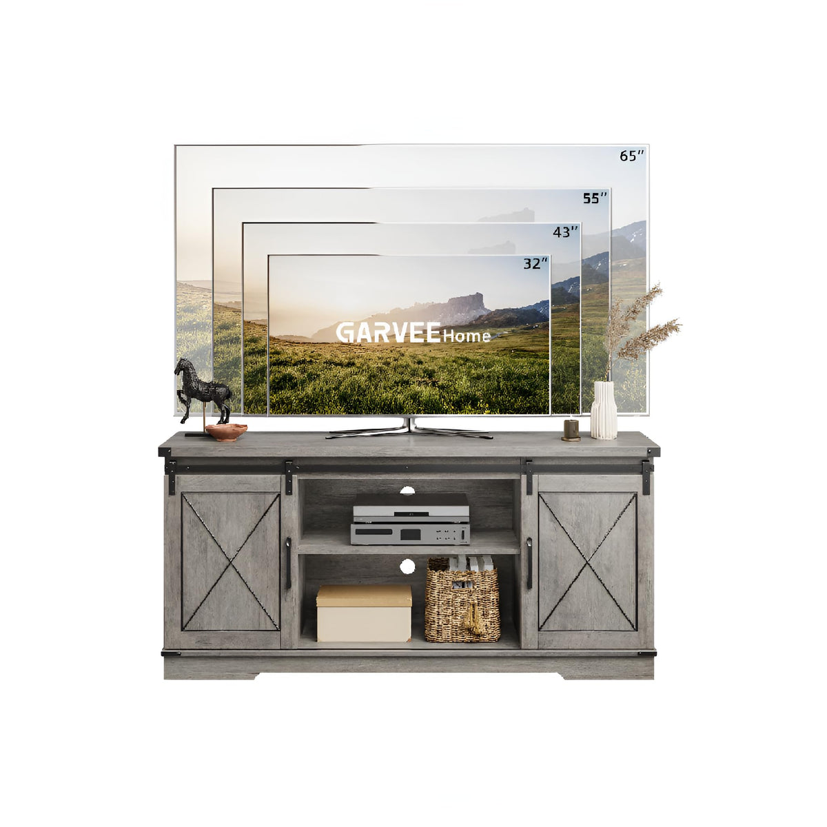 65" Rustic Farmhouse TV Stand with Sliding Barn Doors E356685