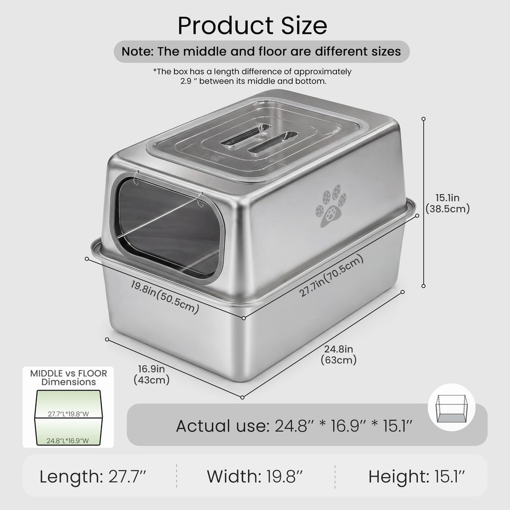Enclosed Stainless Steel Cat Litter Box with Lid D266607