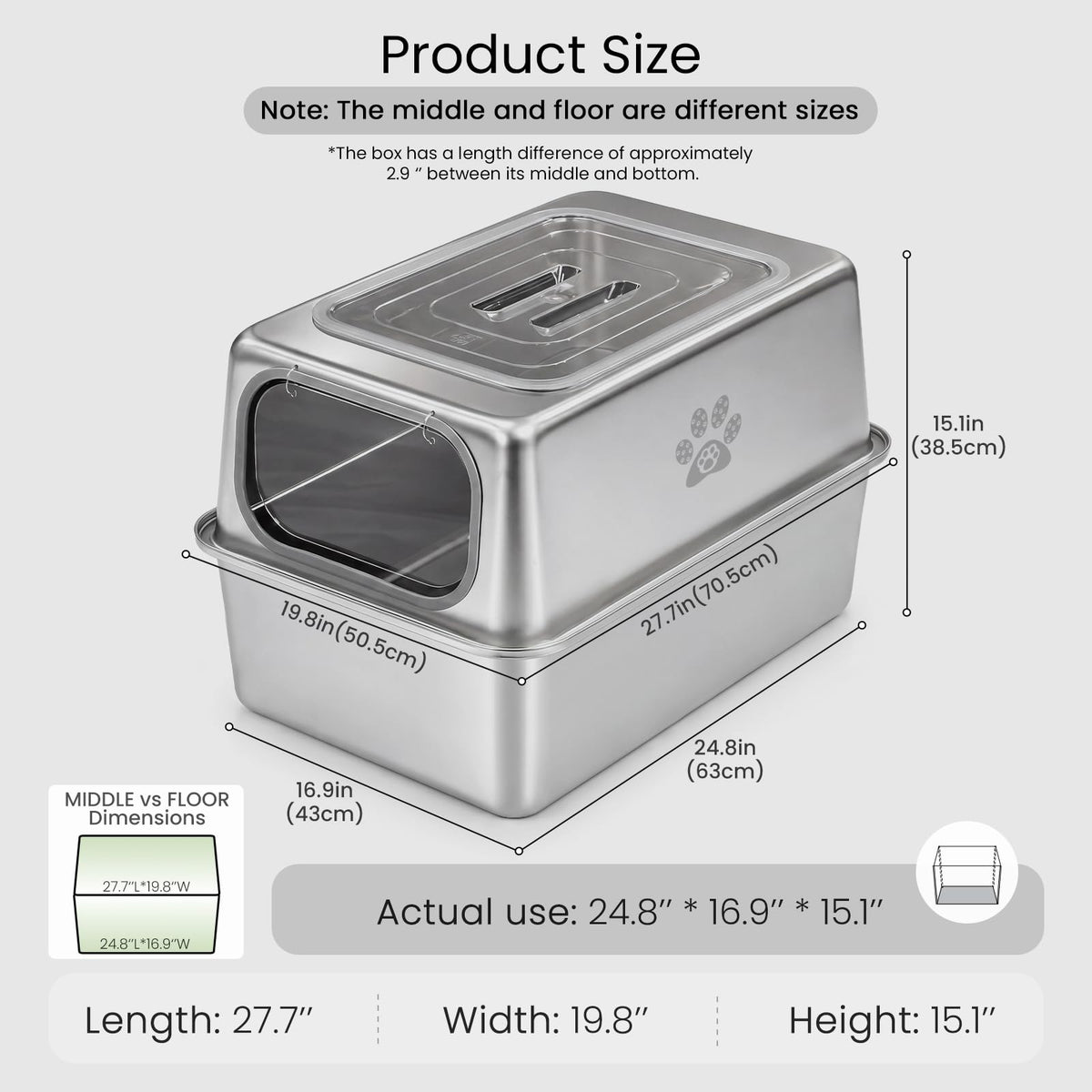 Enclosed Stainless Steel Cat Litter Box with Lid D266607