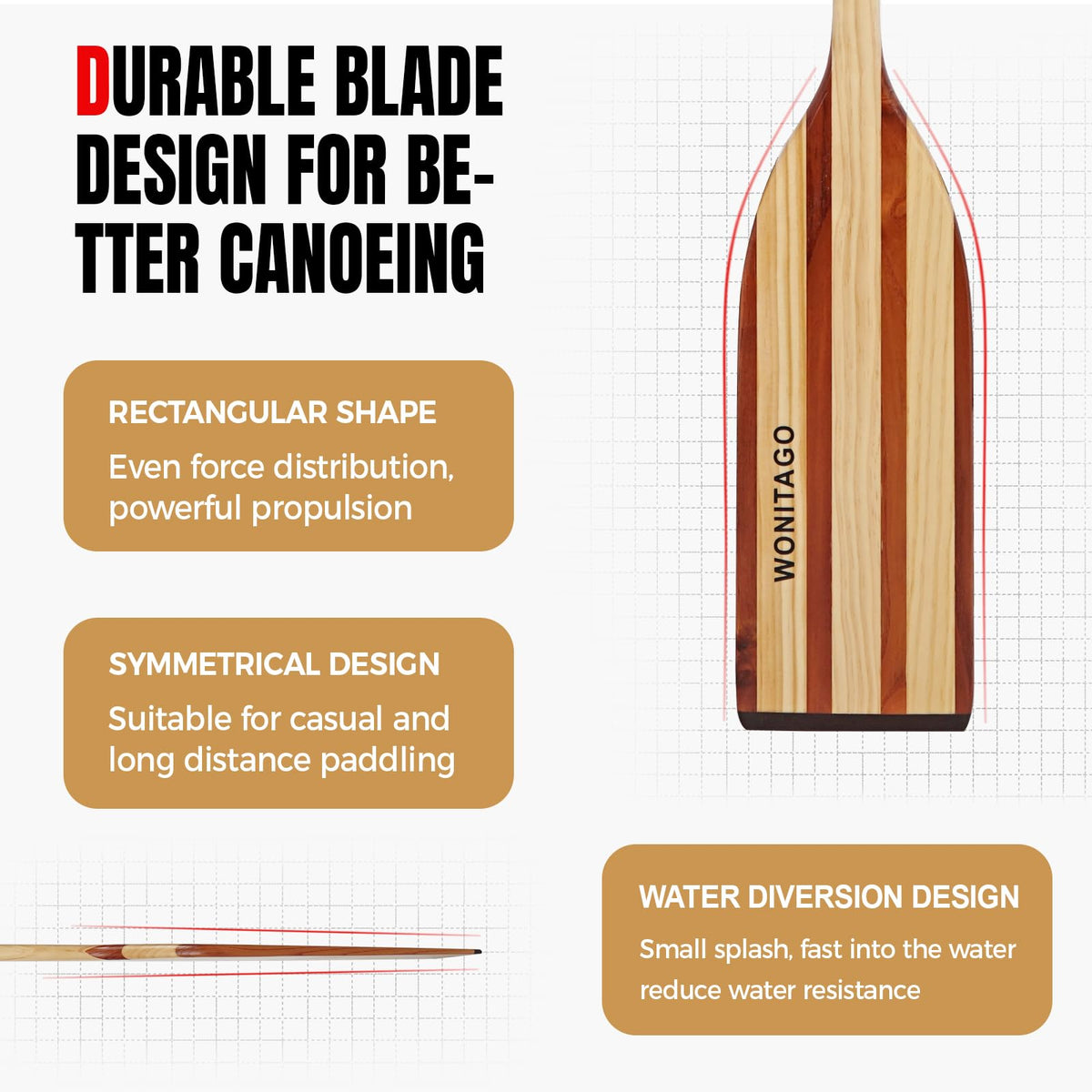 Wooden Canoe Paddle with Palm Grip M502