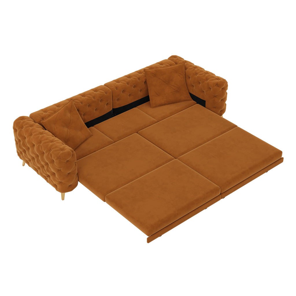 Orange Velvet 3 in 1 Convertible Sleeper Sofa O1314