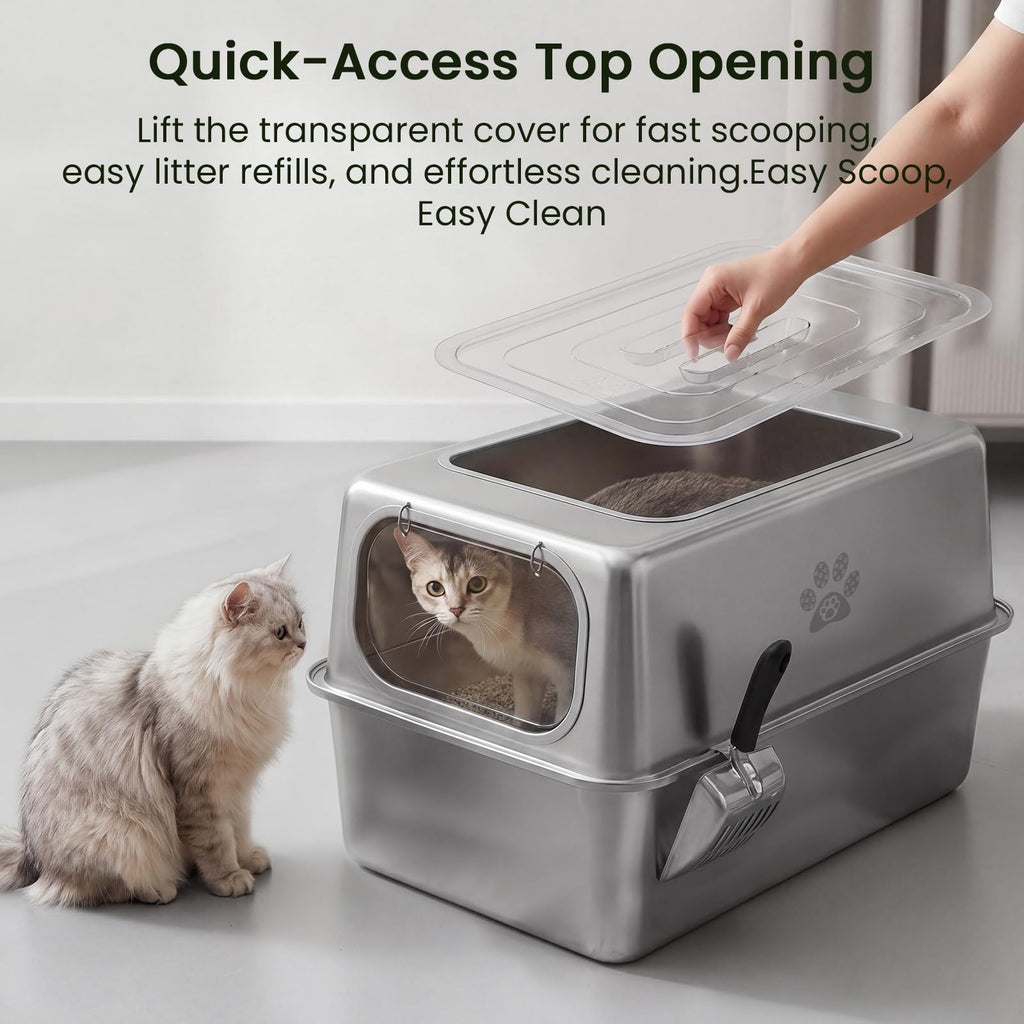 Enclosed Stainless Steel Cat Litter Box with Lid D266607