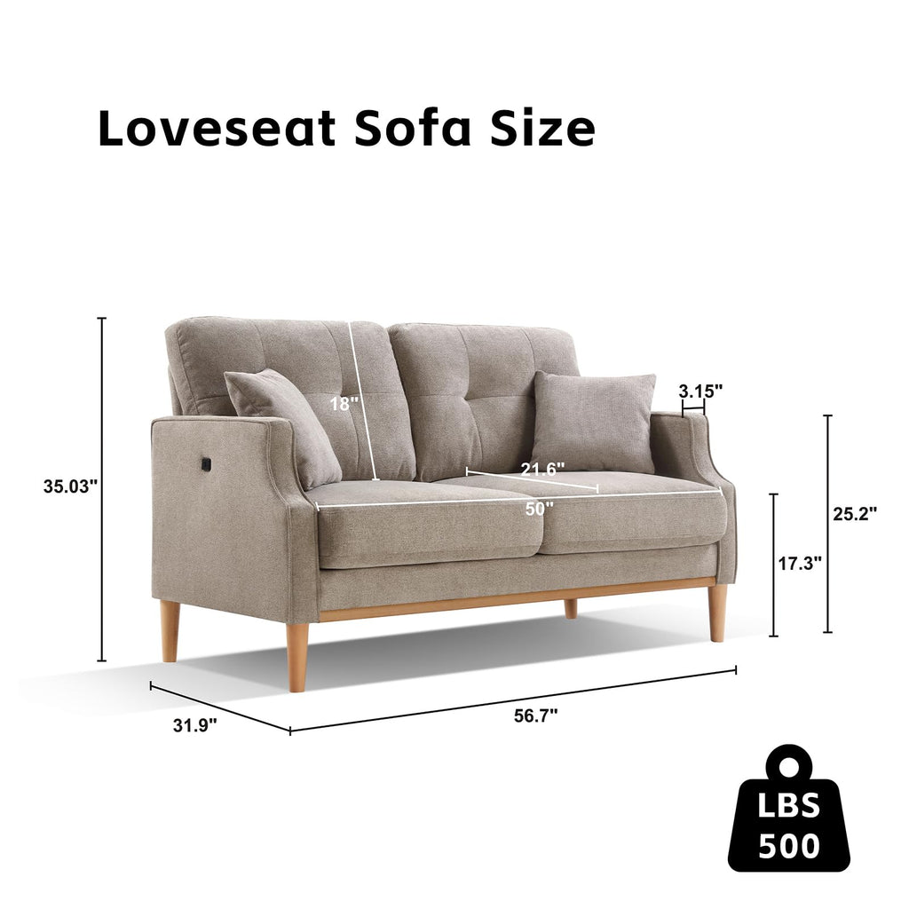 Light Grey Fabric Upholstered 2-Seat Loveseat Sofa with USB Port V19680