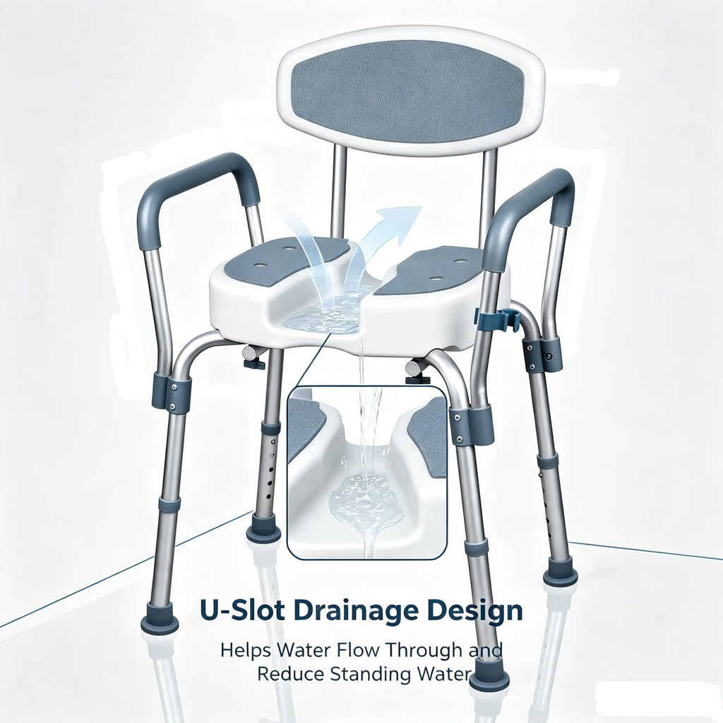 Height Adjustable Shower Chair with Padded Armrests J109