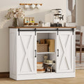 Rustic White Coffee Bar Cabinet with Sliding Barn Doors L8557