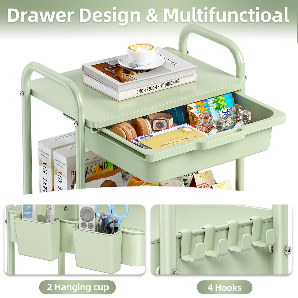 3 Tier Metal Rolling Cart with Drawer M428