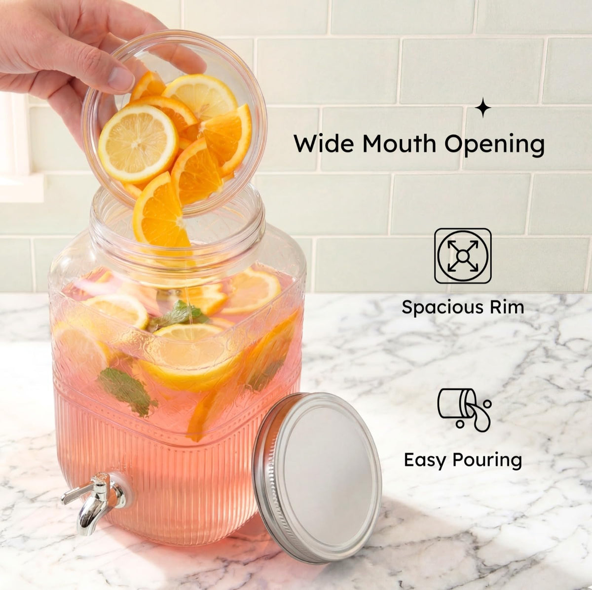 2 Gallon Glass Drink Dispenser W618