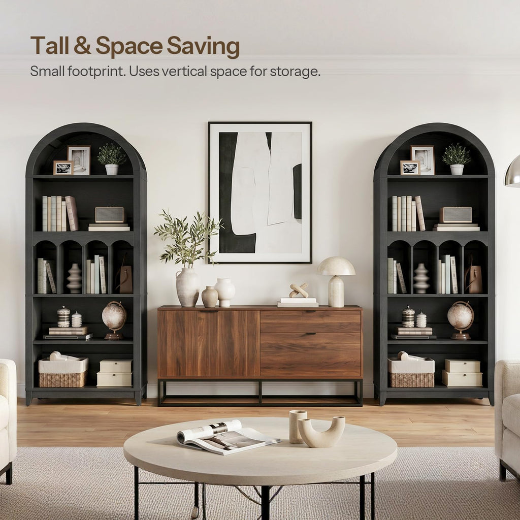 70.9" Tall Arched Wooden Bookcase I63686