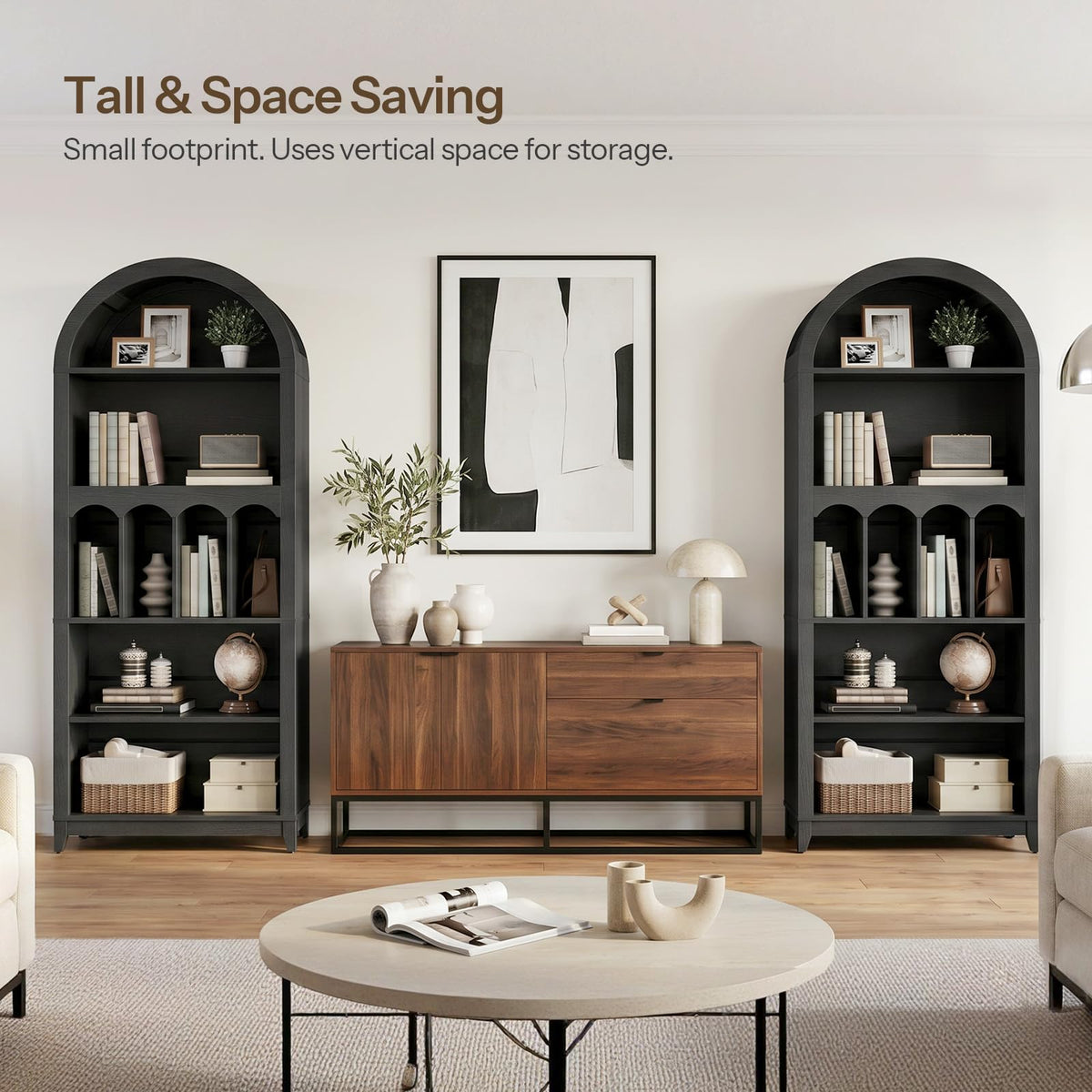 70.9" Tall Arched Wooden Bookcase I63686