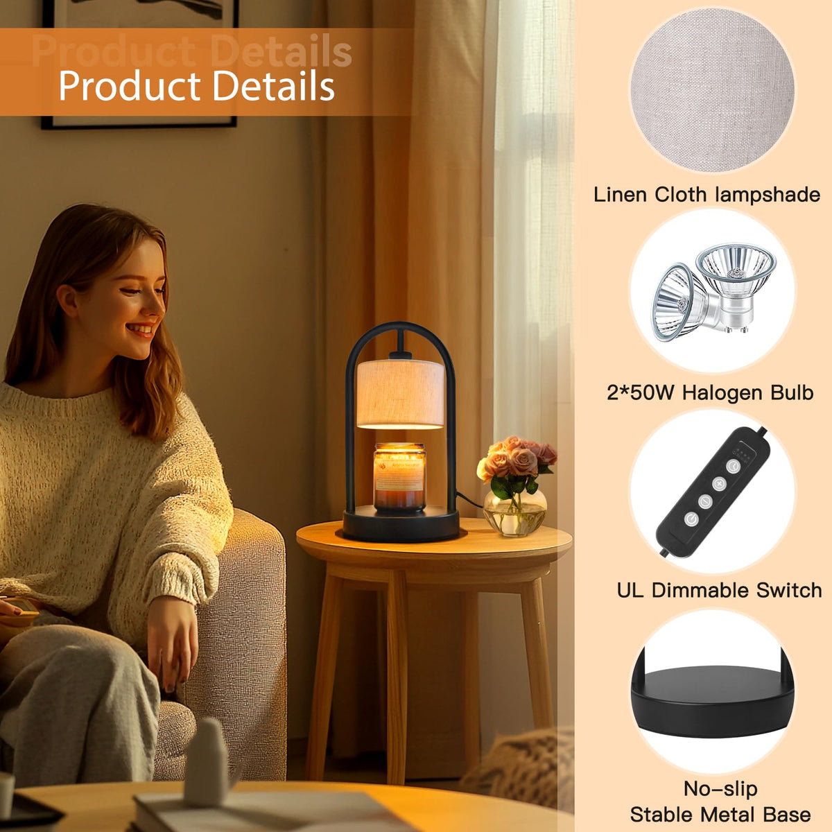 Dimmable Candle Warmer Lamp with Timer and 2 Bulbs F539318
