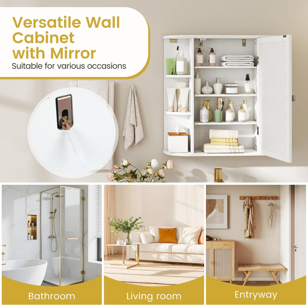 White Wall Mounted Medicine Cabinet with Mirror U984