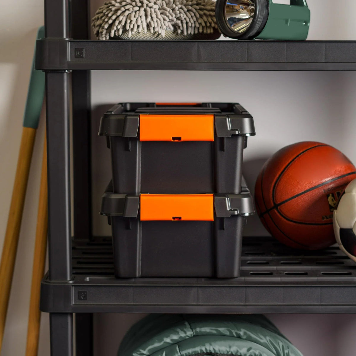 Heavy Duty Plastic Storage Bins with Lockable Lids, Black H224716