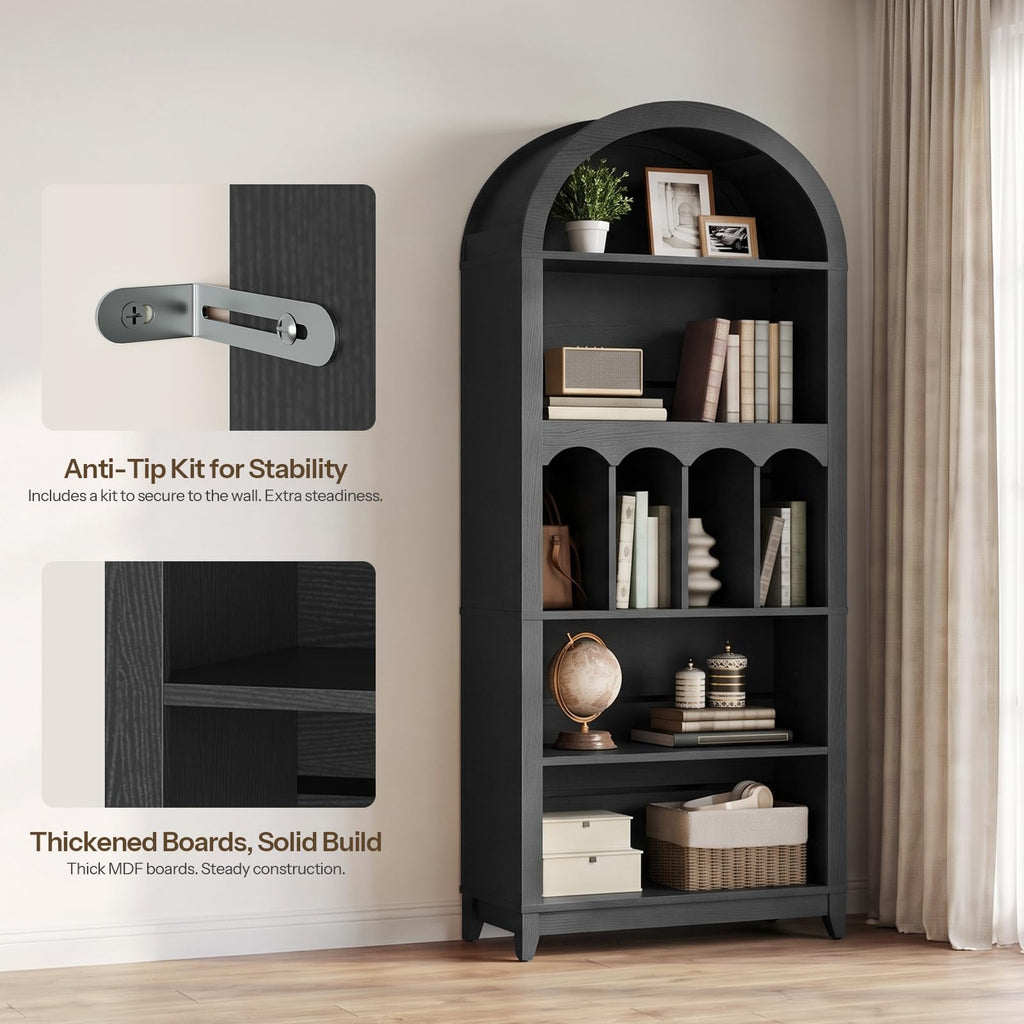 70.9" Tall Arched Wooden Bookcase I63686