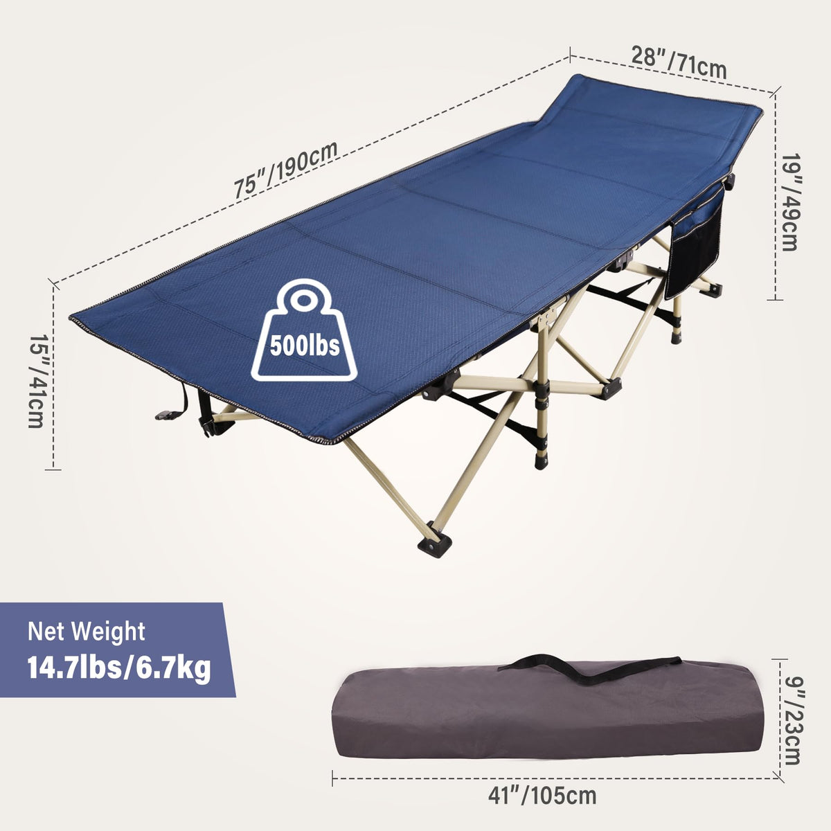 2-Pack Extra Wide Heavy Duty Folding Camping Cots Blue U489472