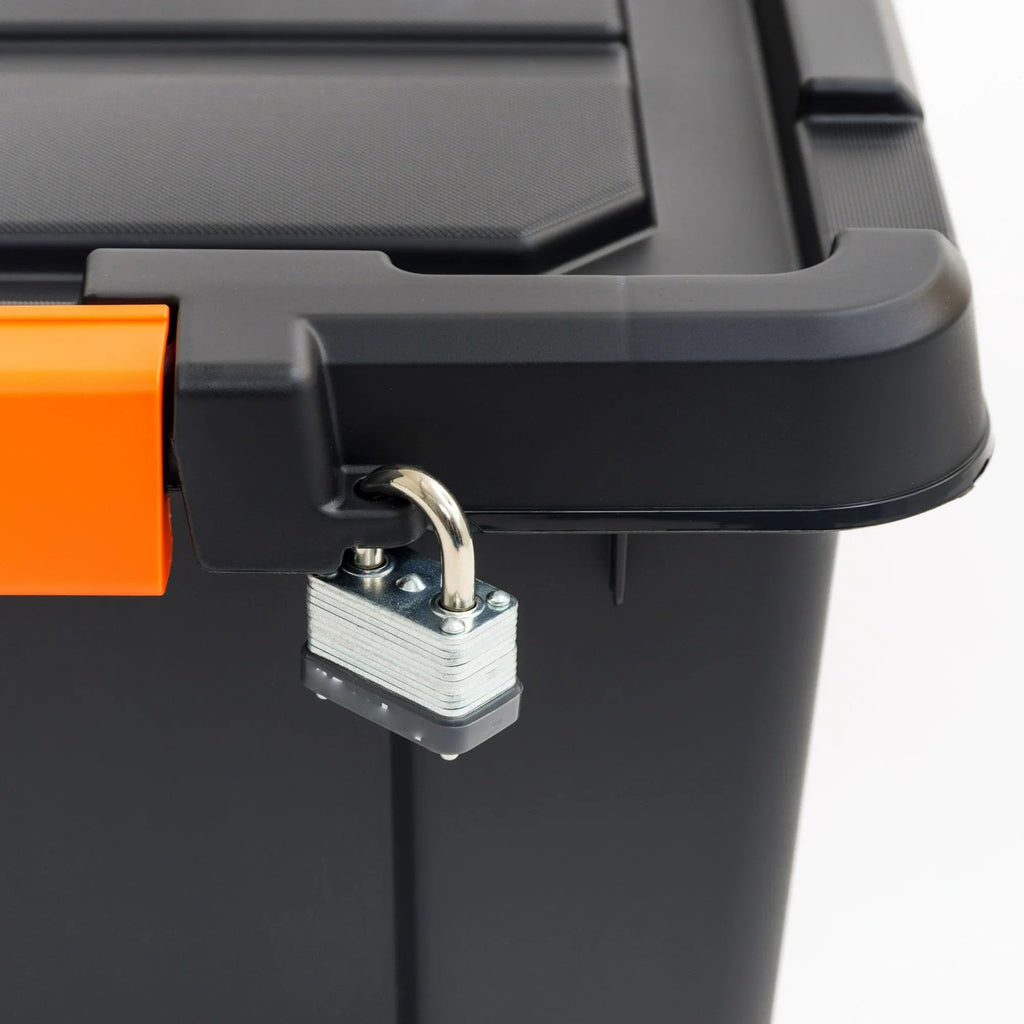 Heavy Duty Plastic Storage Bins with Lockable Lids, Black H224716