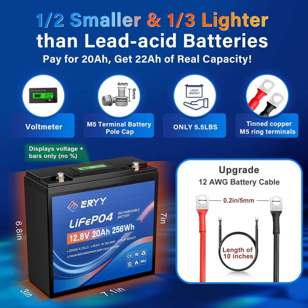 12V 20AH LiFePO4 Lithium Battery with 30A BMS A73195